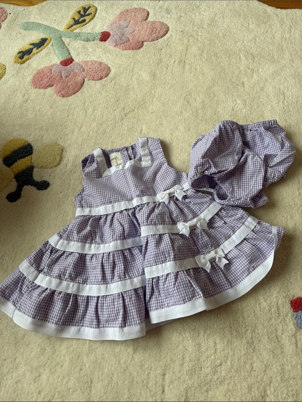 Lilac Gingham Tiered Baby Dress with Bloomer